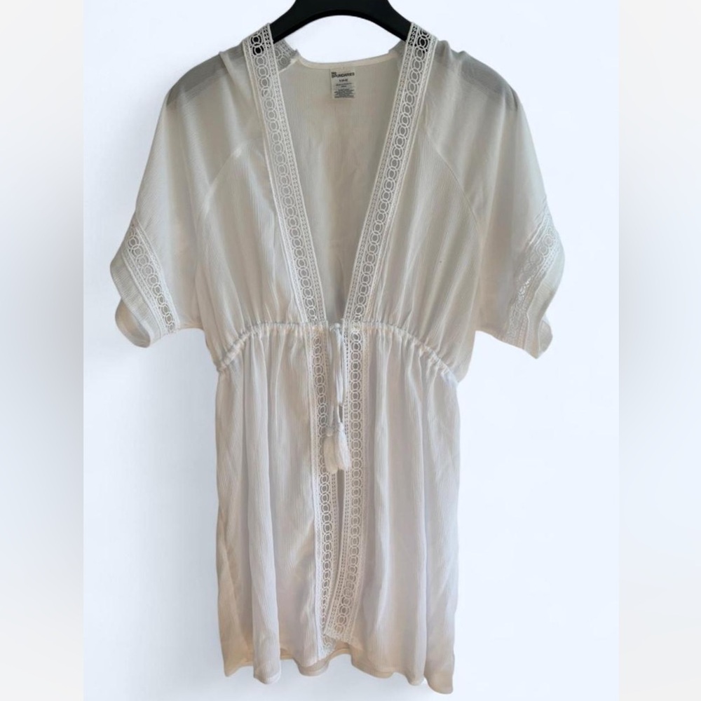 No Boundaries White Sheer Cover Up with Lace Trim